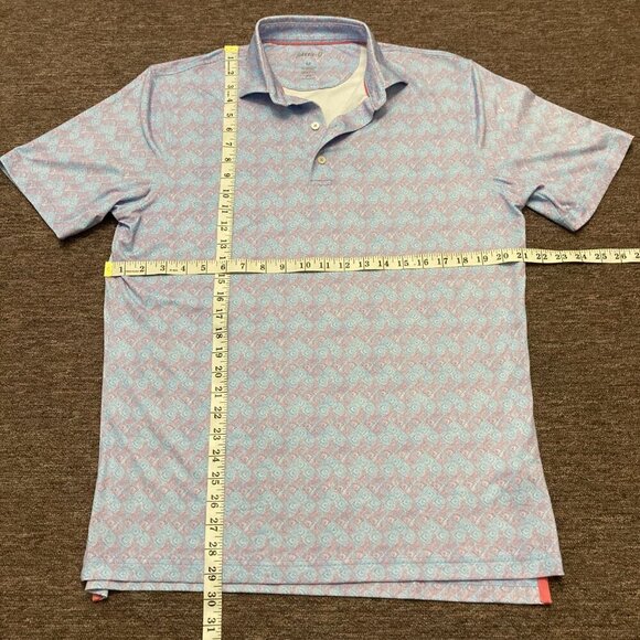 Johnnie-O Men's Medium Polo Shirt Blue Red Geometric Performance Stretch UPF 50 - Picture 7 of 7